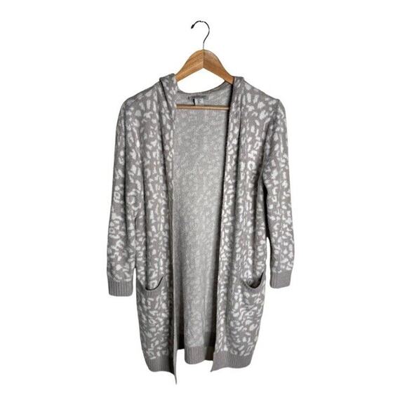 Rachel Zoe Hooded Cardigan Gray Leopard Print Size Small Pockets EUC - Picture 1 of 10